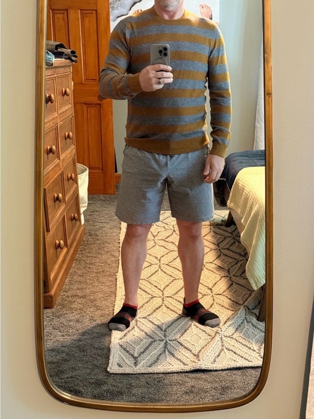 Banana Republic Merino Wool Men's Crewneck Sweater - Mustard and Gray Stripes